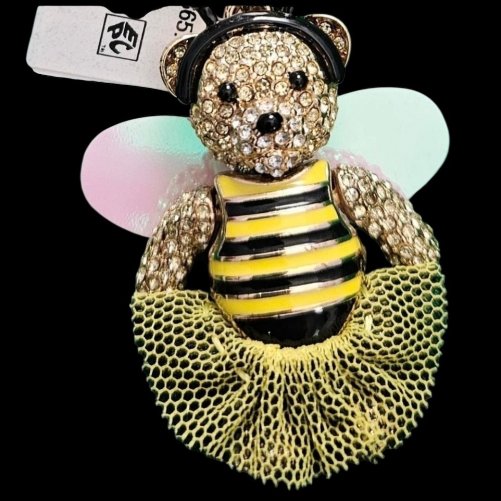 BETSEY JOHNSON Bumblebee or Bee Teddy Bear Ballerina with Wings Necklace NEW NWT - Picture 2 of 9